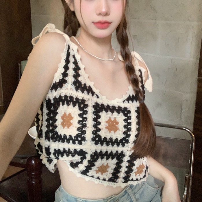 民族風復古鉤花鏤空小吊帶背心 女內搭歐美風原創短款棉麻小背心 復古棉麻背心 復古民族風針織刺繡花 外穿寬鬆減齡洋氣小背心-細節圖10