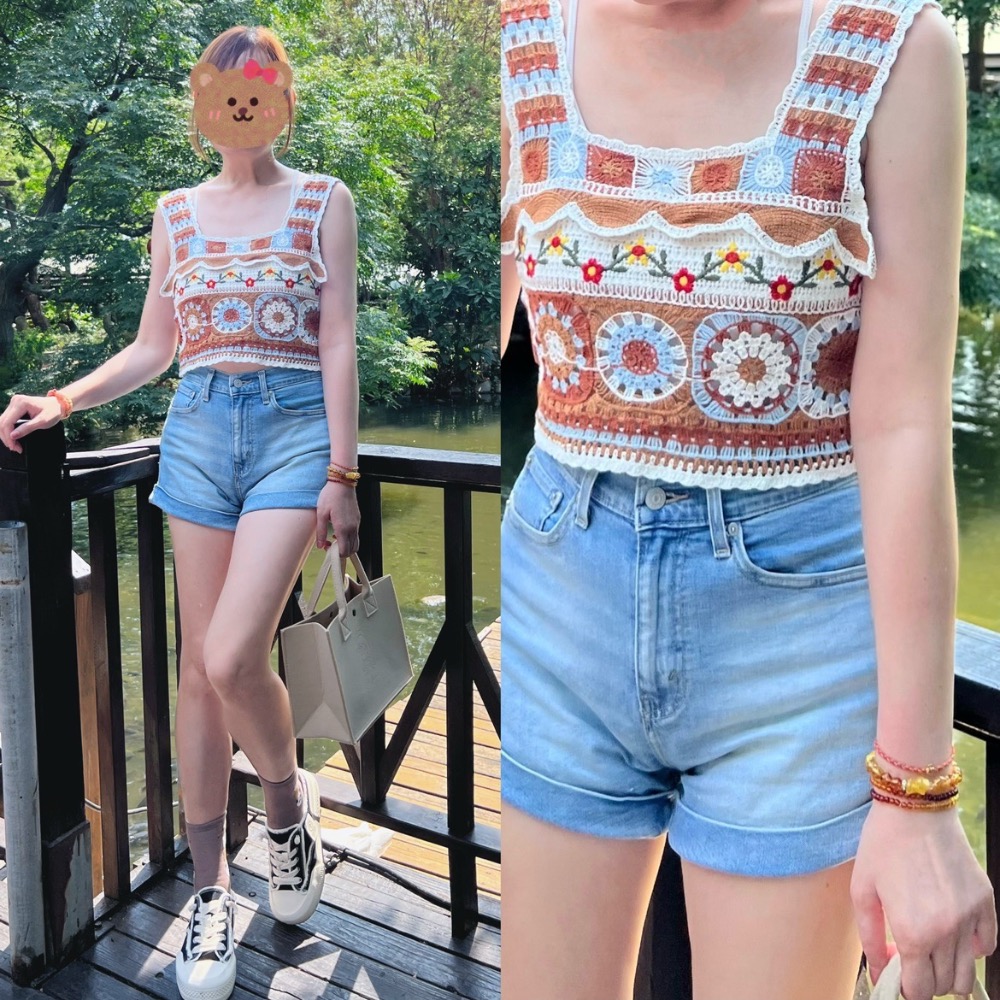 💐波希米亞民族風針織鉤花刺繡鏤空小背心💐 很漂亮的圖騰花編織圖案 很適合渡假穿搭 豐富熱情的顏色搭配穿著整個心情都變好了-細節圖8