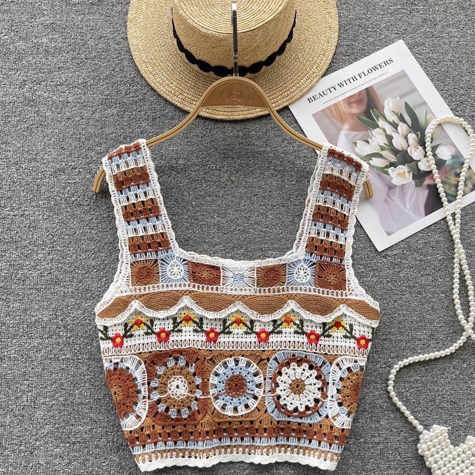 💐波希米亞民族風針織鉤花刺繡鏤空小背心💐 很漂亮的圖騰花編織圖案 很適合渡假穿搭 豐富熱情的顏色搭配穿著整個心情都變好了-細節圖9