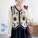 日系單品/花花棉線鉤針背心 Ivy 韓式女式鉤針針織短款上衣背心復古花卉刺繡無袖針織馬甲純棉百搭小外套背心刺繡鈎花短版背-規格圖11