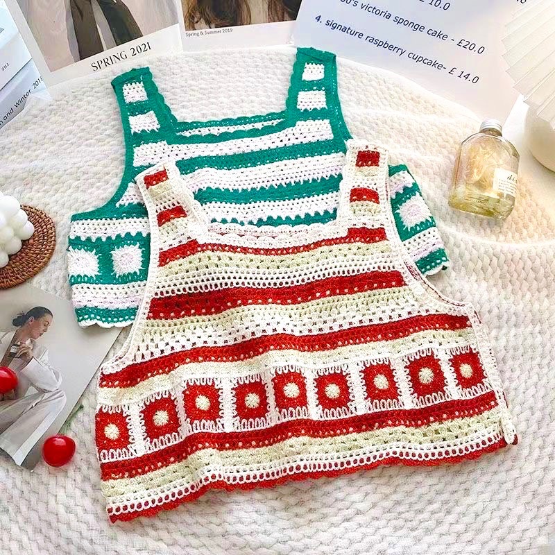 ♥️闆娘愛溫暖紅色系 辣椒紅🌶️♥️🌹復古波希米亞撞色短版針織鉤花鏤空無袖背心🌹這顏色讓人充滿熱情火紅活力滿滿背心-細節圖5