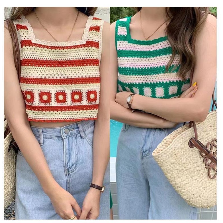 ♥️闆娘愛溫暖紅色系 辣椒紅🌶️♥️🌹復古波希米亞撞色短版針織鉤花鏤空無袖背心🌹這顏色讓人充滿熱情火紅活力滿滿背心-細節圖6