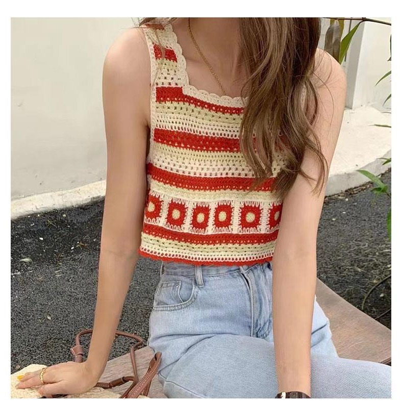 ♥️闆娘愛溫暖紅色系 辣椒紅🌶️♥️🌹復古波希米亞撞色短版針織鉤花鏤空無袖背心🌹這顏色讓人充滿熱情火紅活力滿滿背心-細節圖10