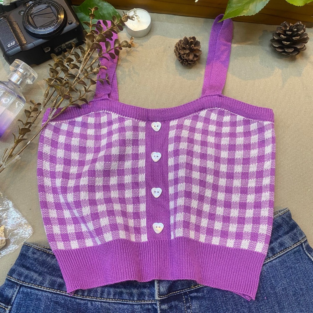 💐闆娘超愛浪漫系列背心🌺設計感韓風愛心鈕扣格子針織背心 愛心釦子針織浪漫療癒彩格外穿短款寬鬆馬夾上衣超可愛的日系勾織背心-細節圖2