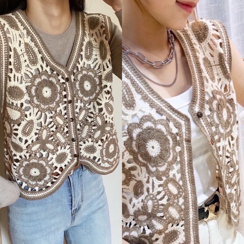 ￼天空寶藍彩織民族風馬甲 女復古背心針織鏤空短版外搭 ins風上衣 韓版休閒嬉皮甜美女士背心馬甲 日系小背心 外搭短款背-細節圖2