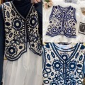￼天空寶藍彩織民族風馬甲 女復古背心針織鏤空短版外搭 ins風上衣 韓版休閒嬉皮甜美女士背心馬甲 日系小背心 外搭短款背-規格圖11