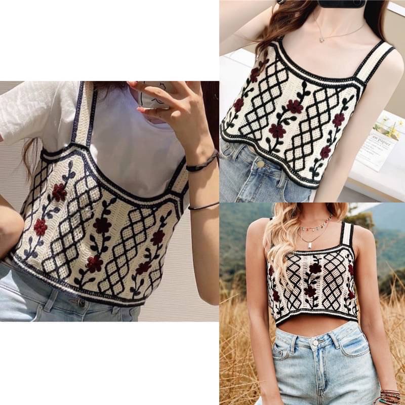 ￼（時尚單品手勾背心）（✅️加大版✅️）🌸🔷️復古鉤花立體花朵刺繡針織背心🔷️🌸-細節圖4