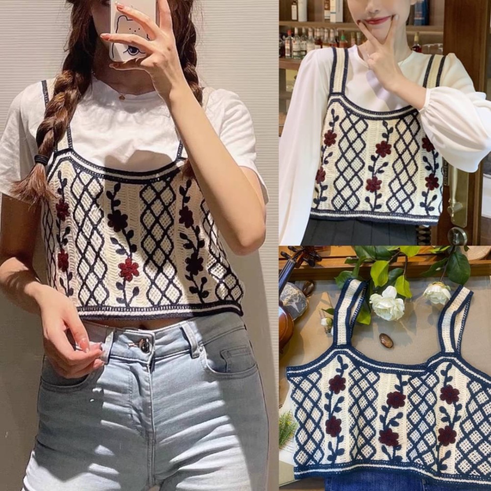 ￼（時尚單品手勾背心）（✅️加大版✅️）🌸🔷️復古鉤花立體花朵刺繡針織背心🔷️🌸-細節圖7