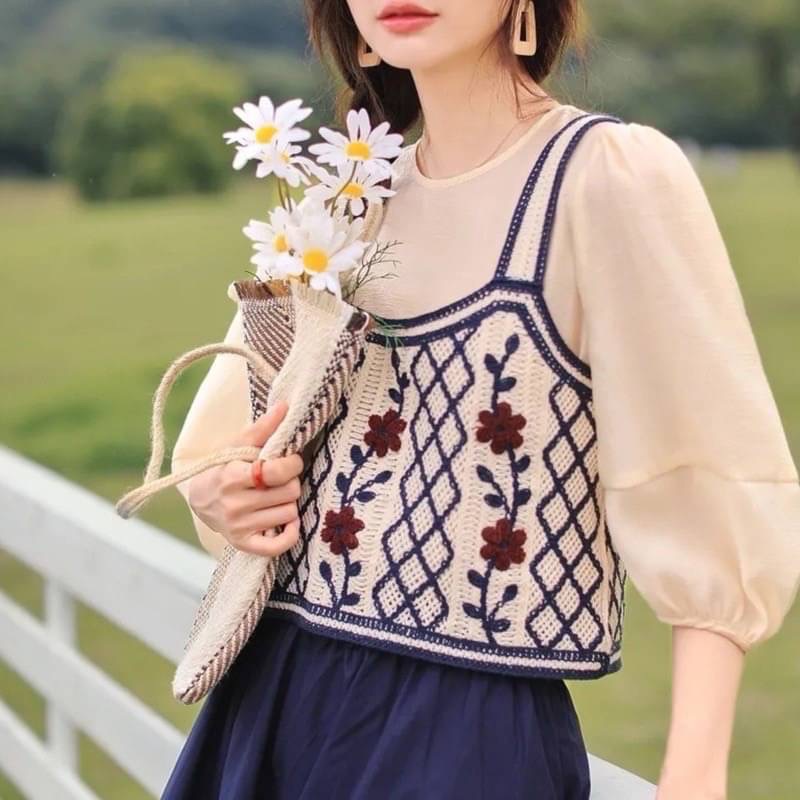 ￼（時尚單品手勾背心）（✅️加大版✅️）🌸🔷️復古鉤花立體花朵刺繡針織背心🔷️🌸-細節圖11