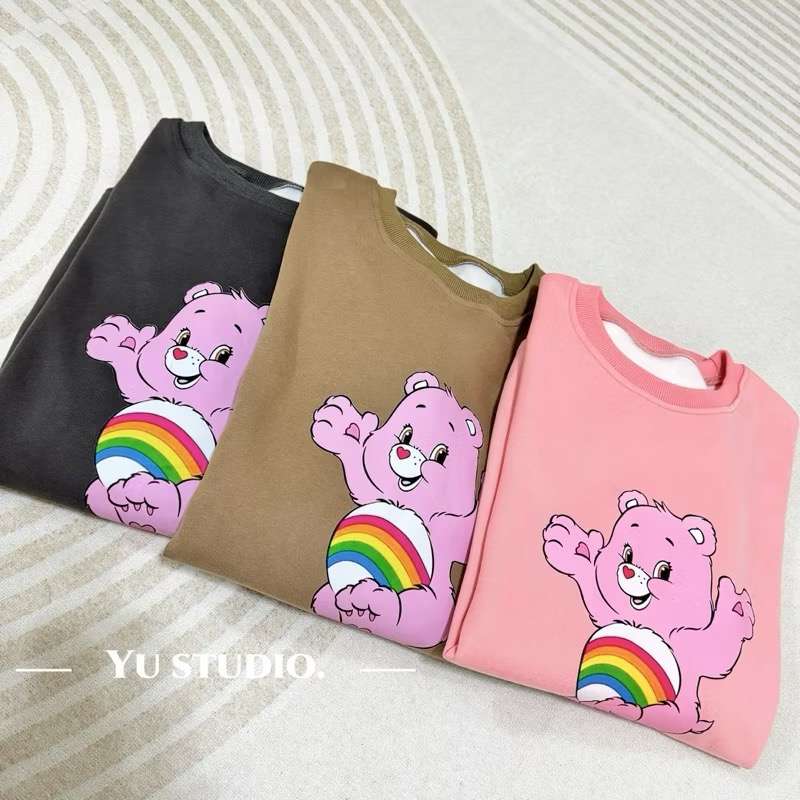 🌟現貨🌈carebears彩虹熊大學T 泡泡袖落肩上衣（3色）寬鬆大版 衛衣棉長-細節圖4