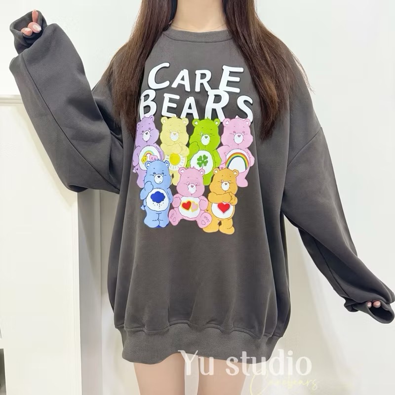 🌟現貨🌈carebears彩虹熊大學T 泡泡袖落肩上衣 寬鬆大版 衛衣棉長袖上衣-細節圖3