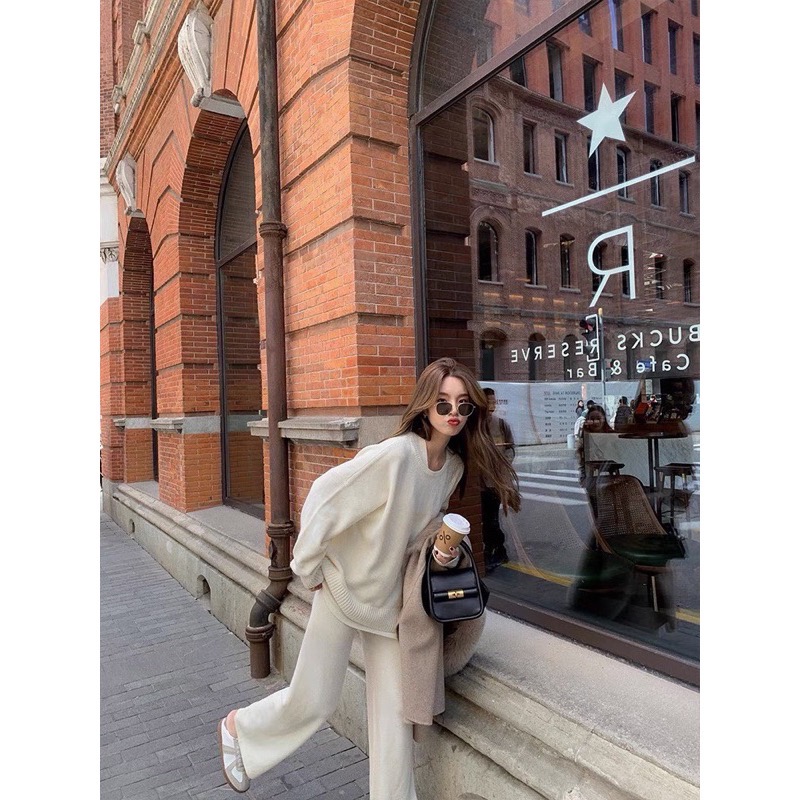 歐膩款❤️高磅數羊絨針織🧶親膚材質❤️ 假兩件造型上衣+鬆緊口袋寬褲 二件式套裝-細節圖4