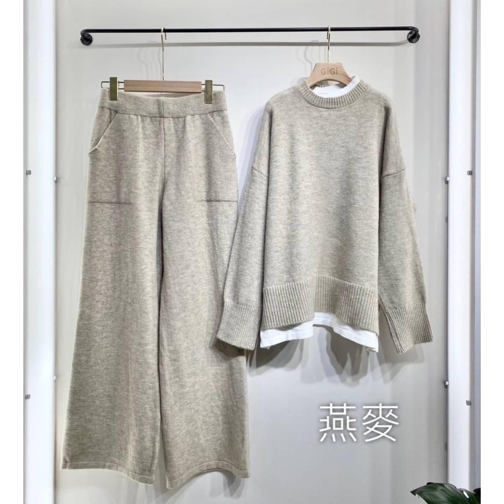 歐膩款❤️高磅數羊絨針織🧶親膚材質❤️ 假兩件造型上衣+鬆緊口袋寬褲 二件式套裝-細節圖11