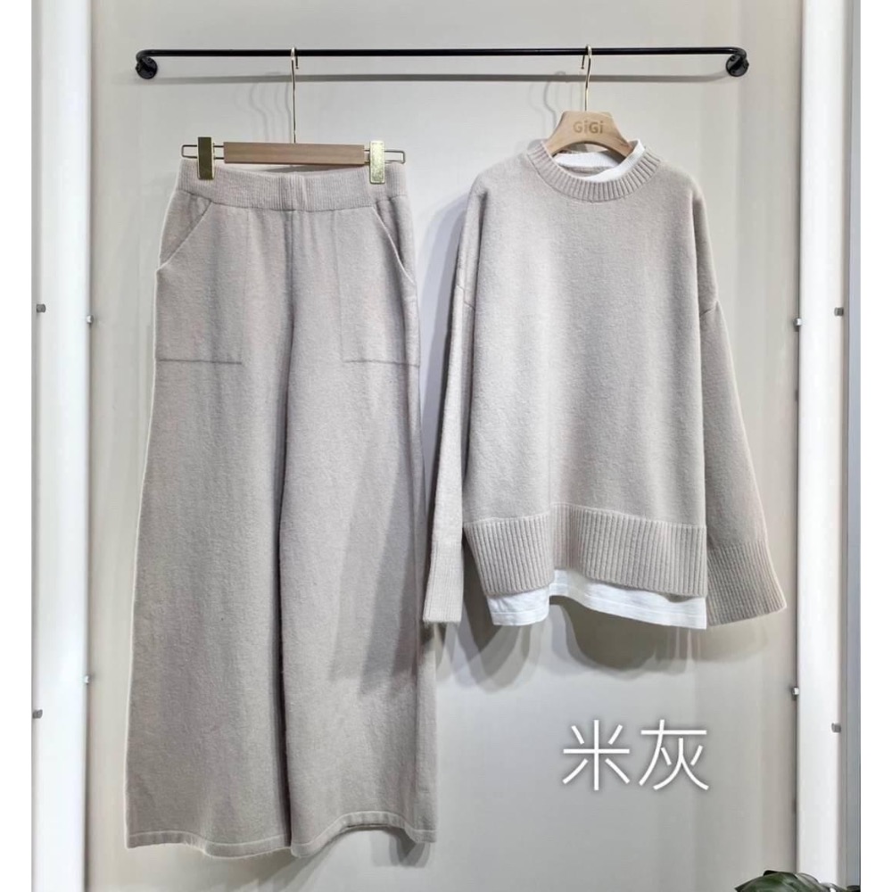 歐膩款❤️高磅數羊絨針織🧶親膚材質❤️ 假兩件造型上衣+鬆緊口袋寬褲 二件式套裝-規格圖11