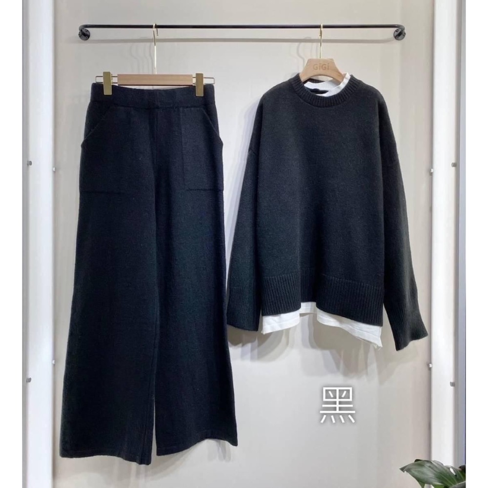歐膩款❤️高磅數羊絨針織🧶親膚材質❤️ 假兩件造型上衣+鬆緊口袋寬褲 二件式套裝-規格圖11