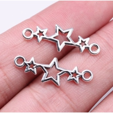 古銀色鋅合金五角星連接件吊墜-10個裝-規格圖2