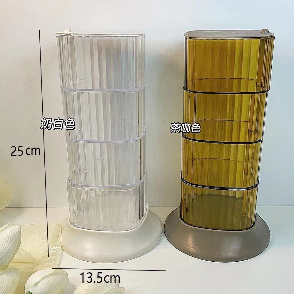 精緻飾品收納盒首飾髮夾頭繩收納宿舍臥室防塵桌面透明收納整理盒-透明白色四層-細節圖3