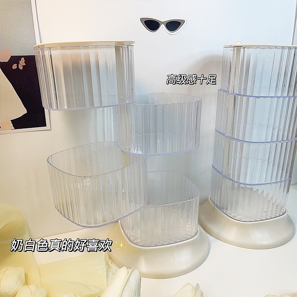 精緻飾品收納盒首飾髮夾頭繩收納宿舍臥室防塵桌面透明收納整理盒-透明白色四層-細節圖4