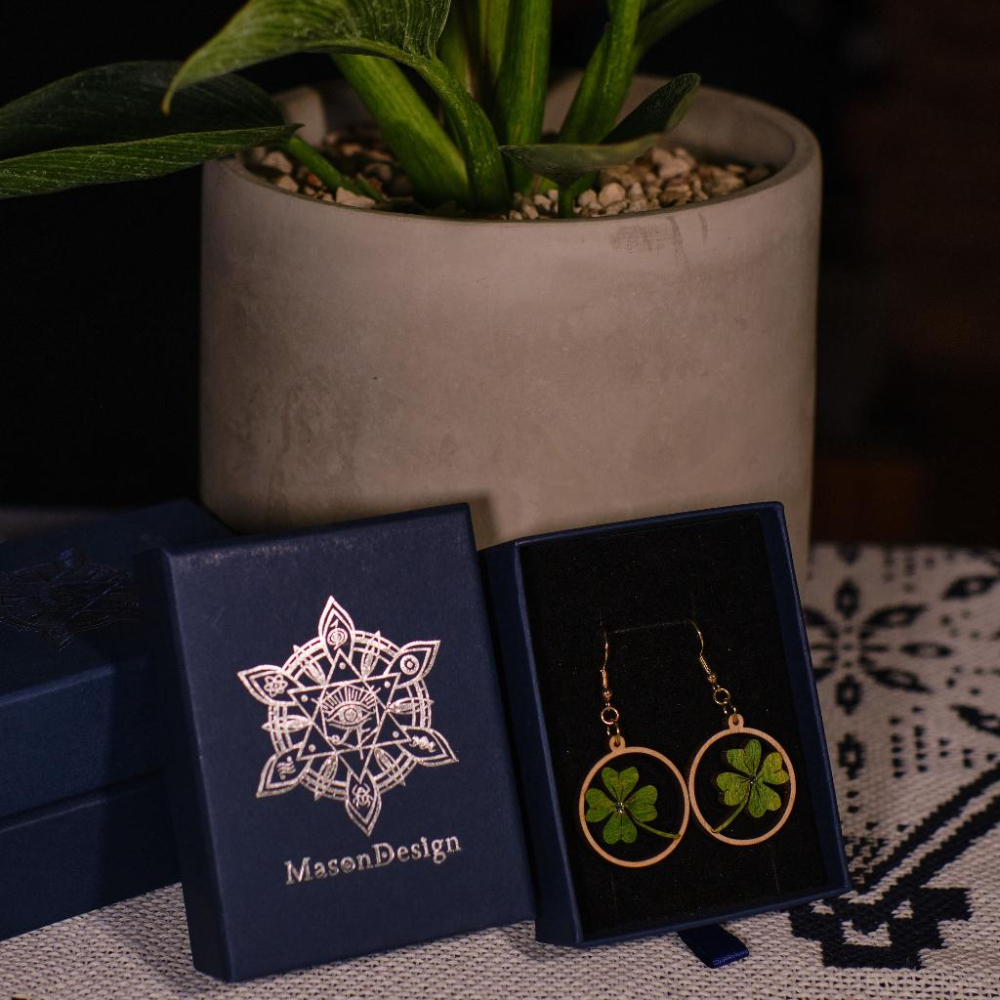 梅森設計[手作]幸運草-實木耳環-細節圖2