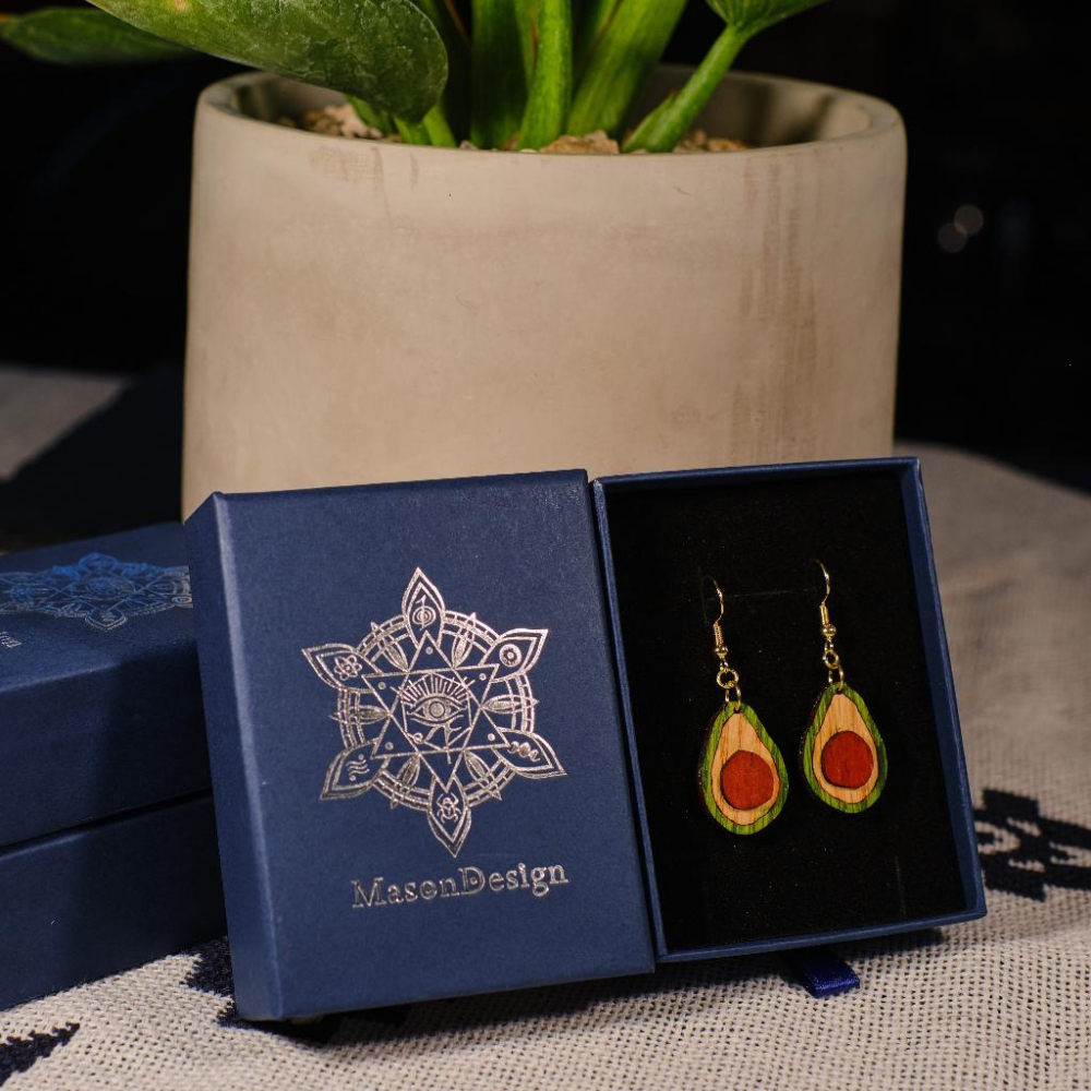 梅森設計[手作]酪梨-實木耳環-細節圖2