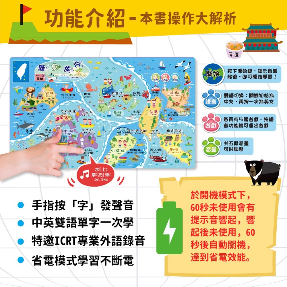 有聲書 幼福~台灣城市地圖小手點讀知識百科有聲書~中英雙語-細節圖5