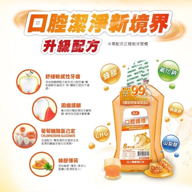 【白人】蜂膠｜清新｜勁涼｜綠茶｜漱口水720ml（買一送一)-細節圖6