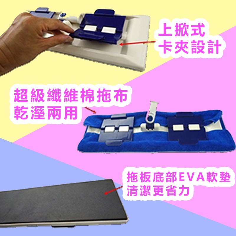 【多功能夾式平板拖把】懶人拖把｜地板清潔｜掃地用具｜ 乾濕兩用拖板-細節圖4