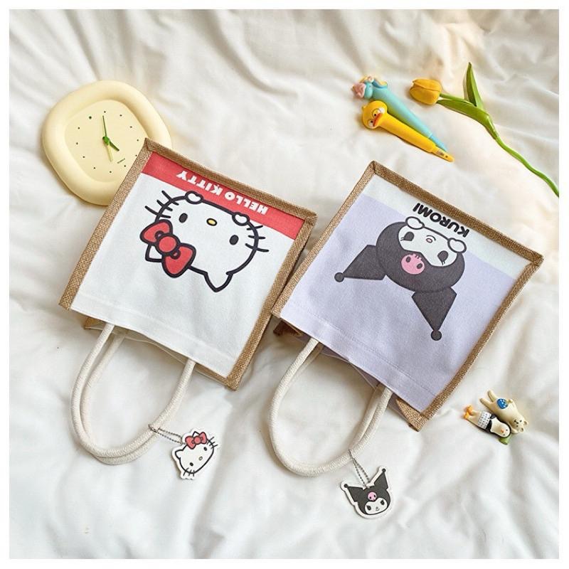 【台灣現貨🎁J&E比選物店】 正版 三麗鷗 手提袋 麻布袋 麻布手提袋 手拎包 便當袋 庫洛米-細節圖3