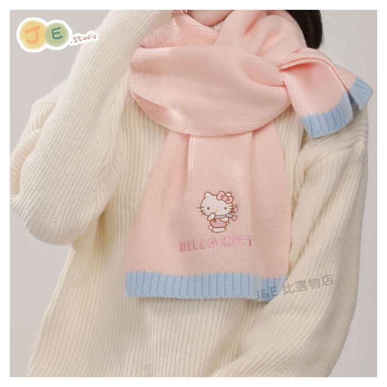 【台灣現貨🎁J&E比選物店】正版 三麗鷗 圍巾 針織 加厚 成人款 韓系 時尚 爆款 冬天 聖誕節 保暖 披肩-細節圖7