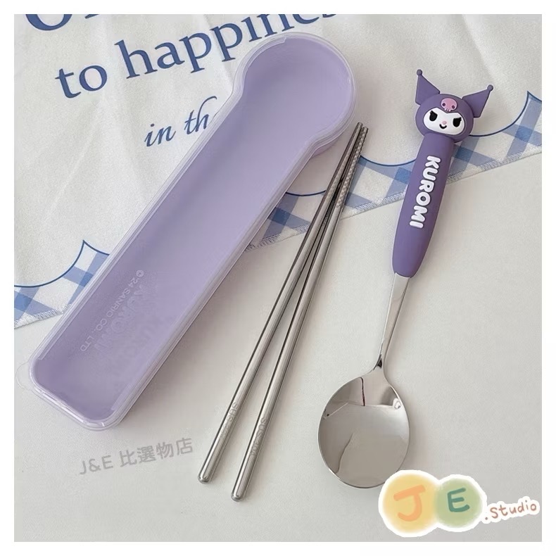 【台灣現貨🎁J&E比選物店】正版 三麗鷗 304不銹鋼 餐具盒 單人餐具 庫洛米 美樂蒂 學生 環保餐具 餐具-規格圖5