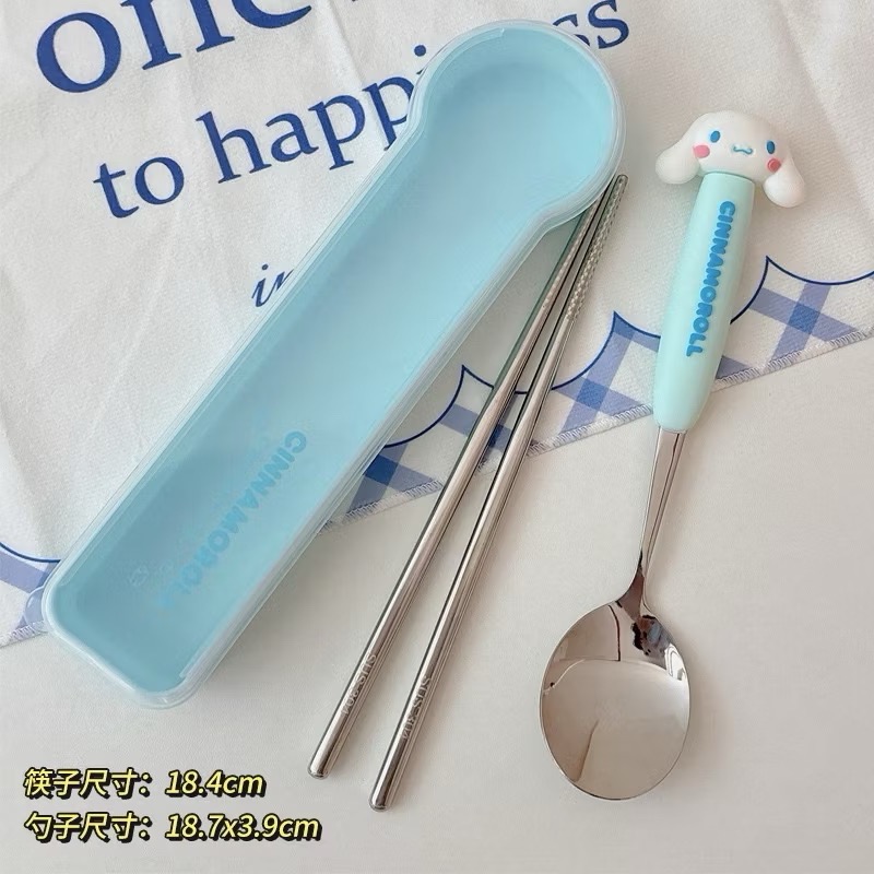 【台灣現貨🎁J&E比選物店】正版 三麗鷗 304不銹鋼 餐具盒 單人餐具 庫洛米 美樂蒂 學生 環保餐具 餐具-規格圖5