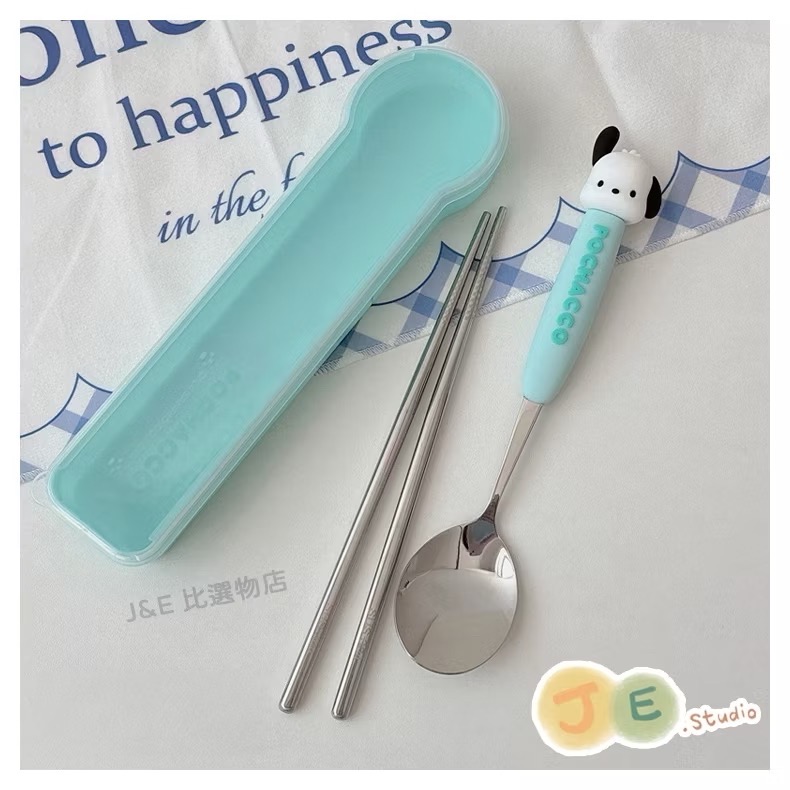 【台灣現貨🎁J&E比選物店】正版 三麗鷗 304不銹鋼 餐具盒 單人餐具 庫洛米 美樂蒂 學生 環保餐具 餐具-規格圖5