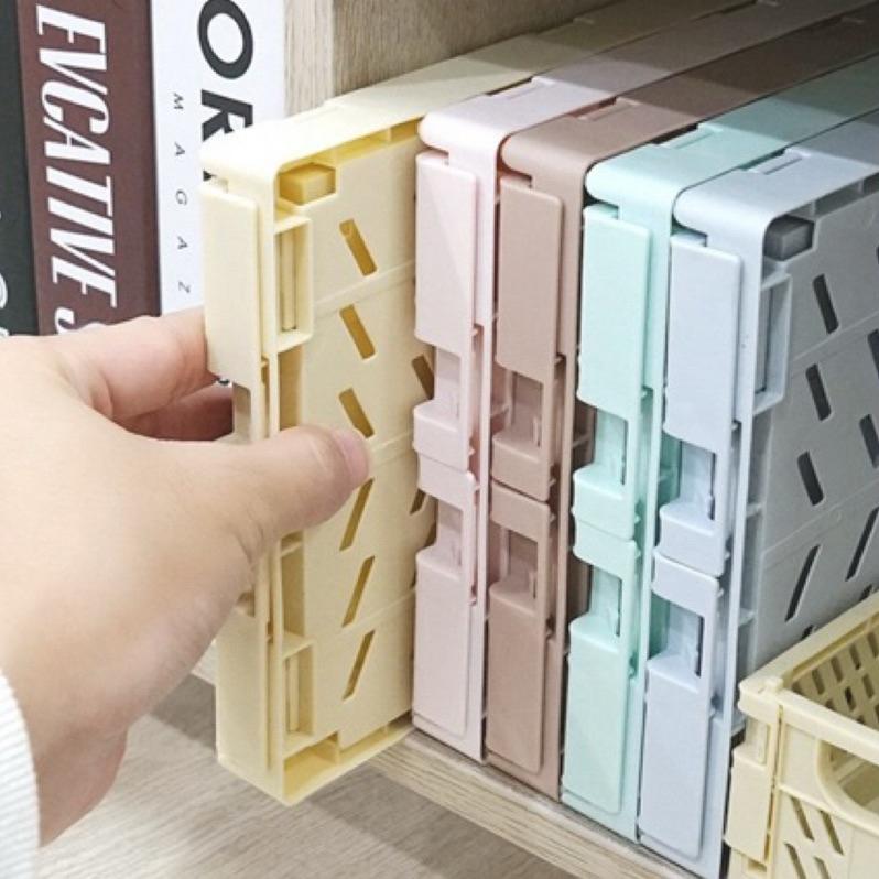 【台灣現貨🎁J&E比選物店】 馬卡龍色系 桌面 收納籃 收納框 桌面收納 折疊收納籃 折疊收納箱 收納-細節圖4