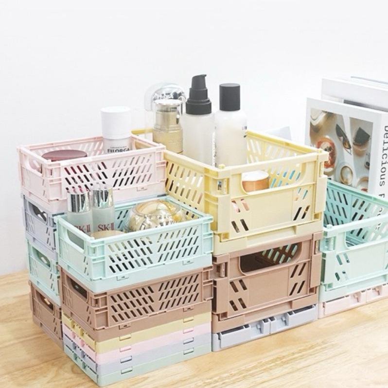 【台灣現貨🎁J&E比選物店】 馬卡龍色系 桌面 收納籃 收納框 桌面收納 折疊收納籃 折疊收納箱 收納-細節圖5