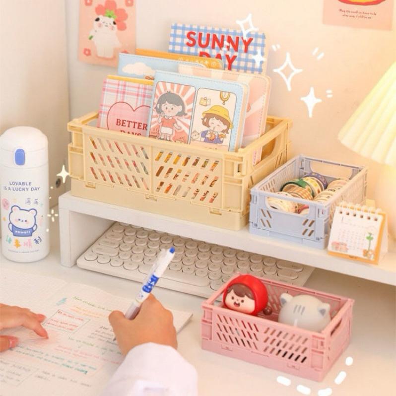 【台灣現貨🎁J&E比選物店】 馬卡龍色系 桌面 收納籃 收納框 桌面收納 折疊收納籃 折疊收納箱 收納-細節圖7