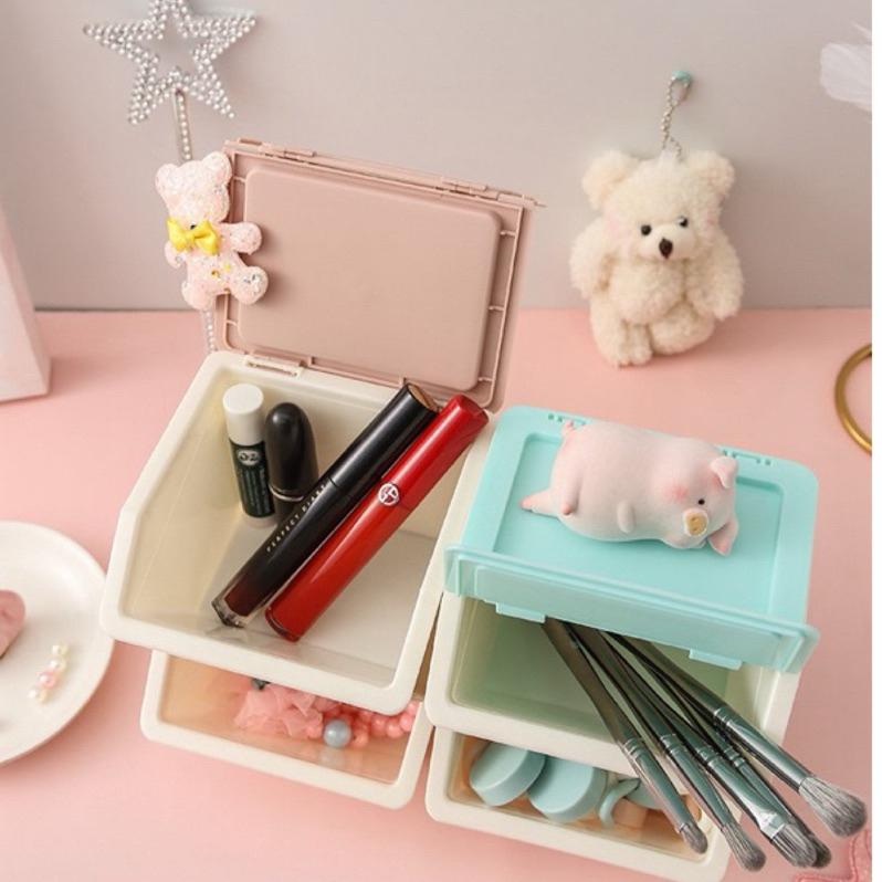 【台灣現貨🎁J&E比選物店】桌上型 斜口 掀蓋收納盒 可堆疊 收納盒 收納箱 飾品收納 桌上收納 桌上收納盒-細節圖5