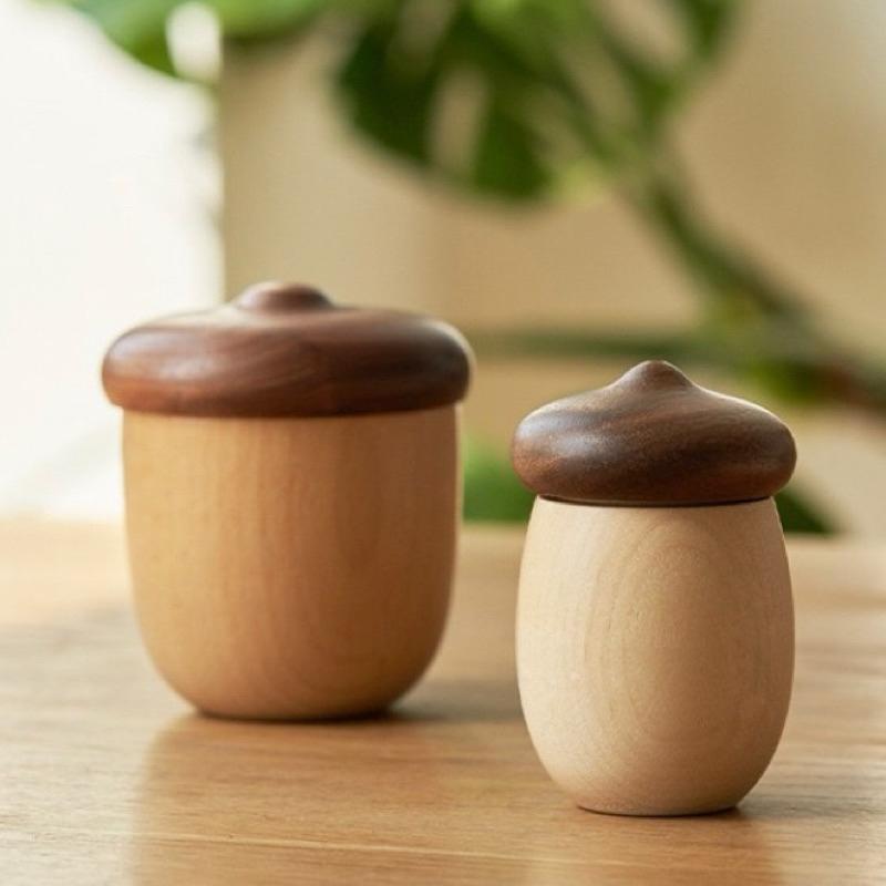 【台灣現貨🎁J&E比選物店】 橡果造型 實木 牙籤筒 棉花棒筒 牙籤盒 棉花棒 茶葉 收納-細節圖6