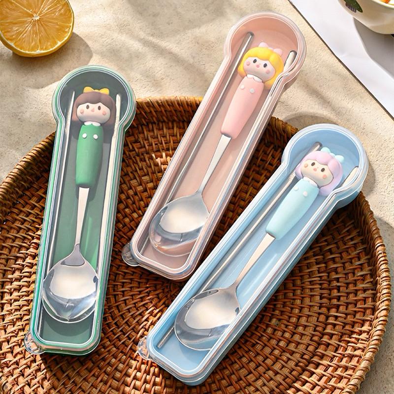 【台灣現貨🎁J&E比選物店】 可愛女孩 餐具組 個人餐具 環保餐具 餐具-細節圖3