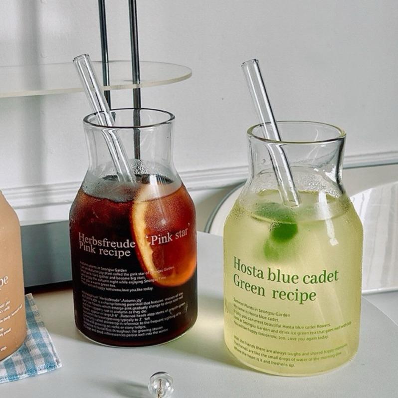 【台灣現貨🎁J&E比選物店】 贈送吸管 簡約字母 玻璃杯 咖啡杯 水杯 牛奶杯 玻璃瓶 杯子-細節圖3