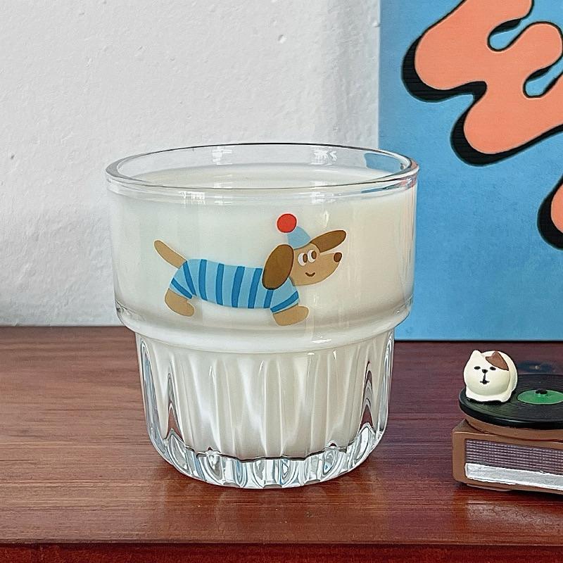 【台灣現貨🎁J&E比選物店】 卡通狗 條紋小狗 玻璃杯 杯子 可疊加 水杯-細節圖3