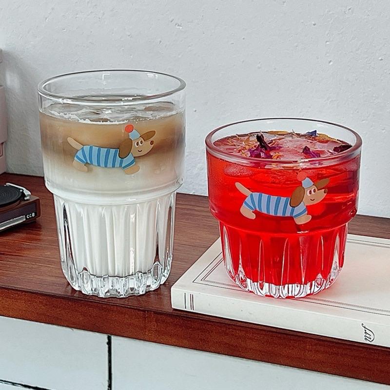 【台灣現貨🎁J&E比選物店】 卡通狗 條紋小狗 玻璃杯 杯子 可疊加 水杯-細節圖4