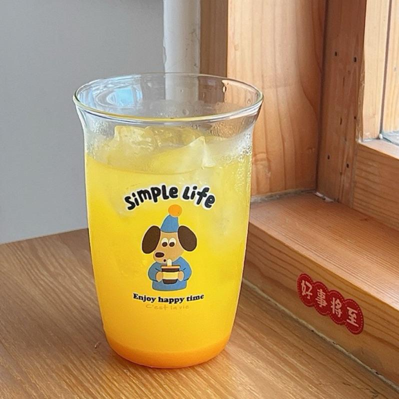 【台灣現貨🎁J&E比選物店】 大容量 可愛小狗 玻璃杯 杯子 水杯 卷邊杯-細節圖4