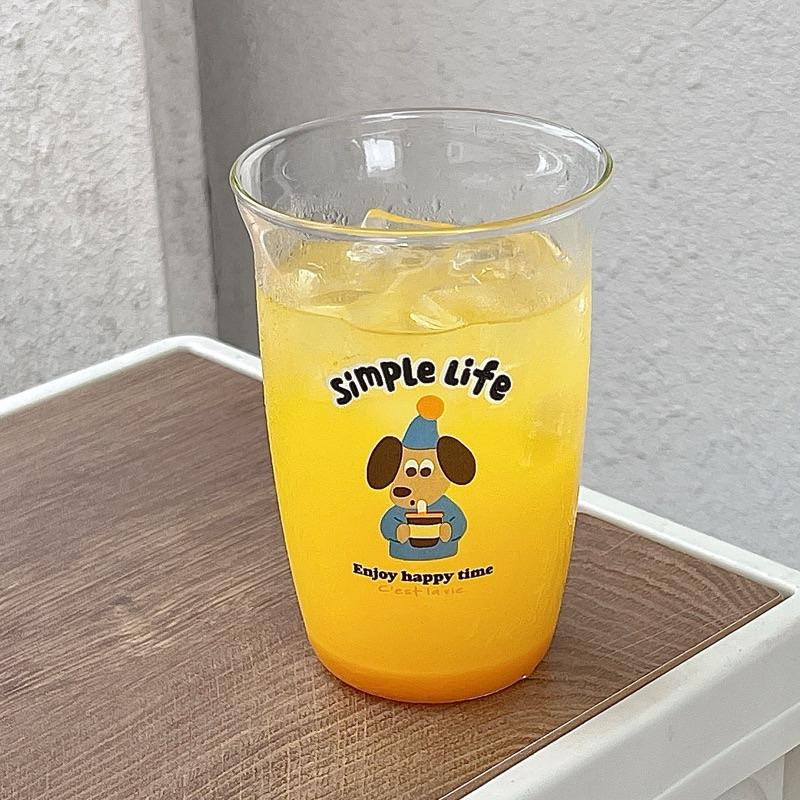 【台灣現貨🎁J&E比選物店】 大容量 可愛小狗 玻璃杯 杯子 水杯 卷邊杯-細節圖6