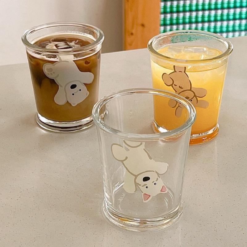【台灣現貨🎁J&E比選物店】 卡通狗 北極熊 玻璃杯 水杯 咖啡杯 杯子 萌寵-細節圖2