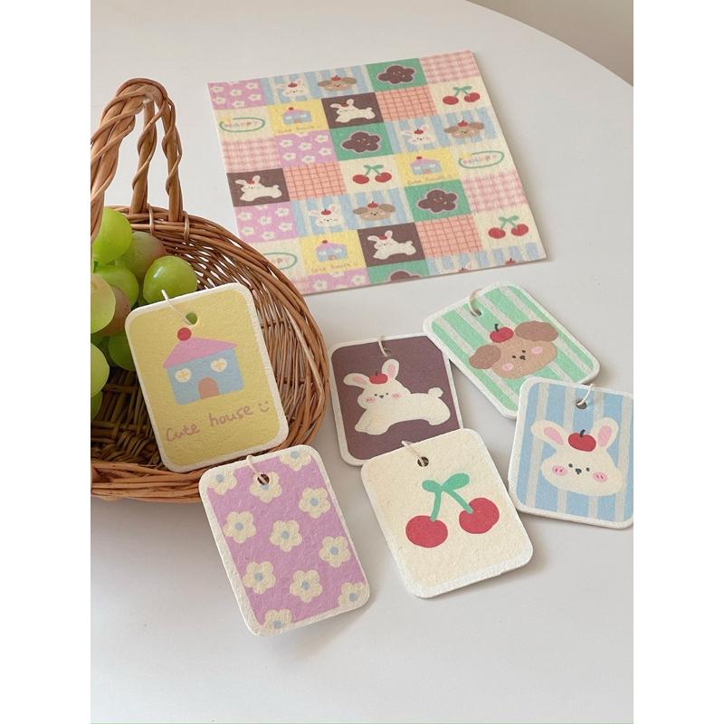 【台灣現貨🎁J&E比選物店】天然木漿棉 菜瓜布 方形 可愛動物 水果 洗完神器 廚房 海綿-細節圖5