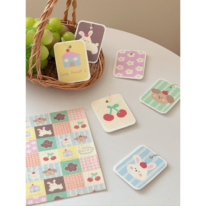 【台灣現貨🎁J&E比選物店】天然木漿棉 菜瓜布 方形 可愛動物 水果 洗完神器 廚房 海綿-細節圖6