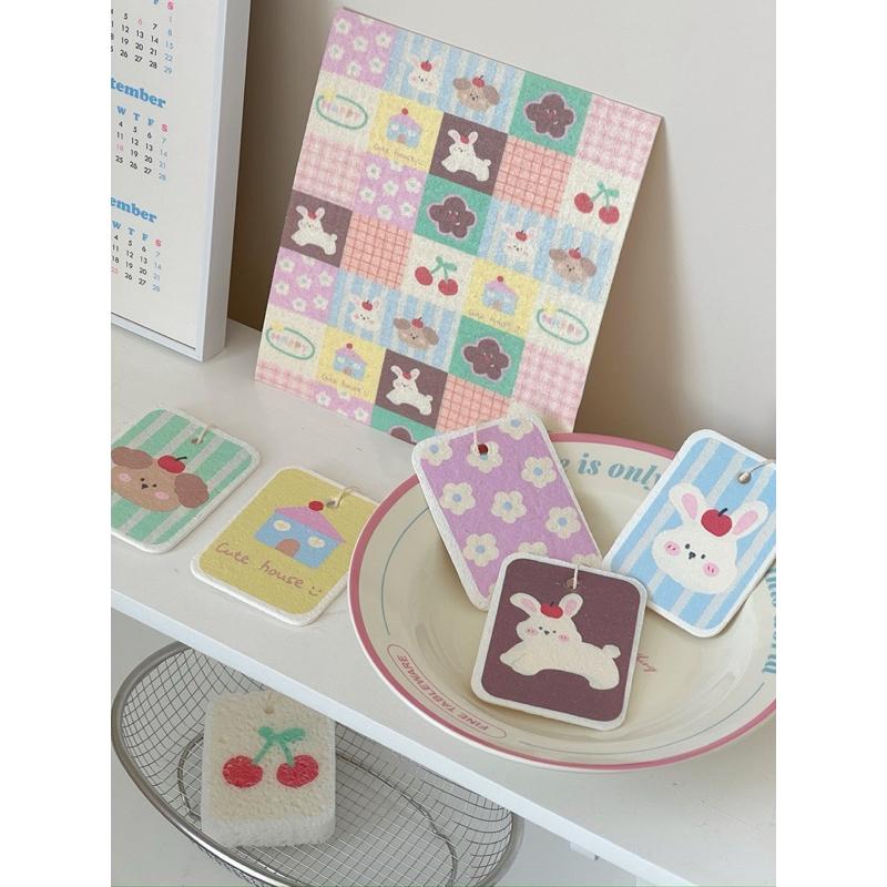 【台灣現貨🎁J&E比選物店】天然木漿棉 菜瓜布 方形 可愛動物 水果 洗完神器 廚房 海綿-細節圖7