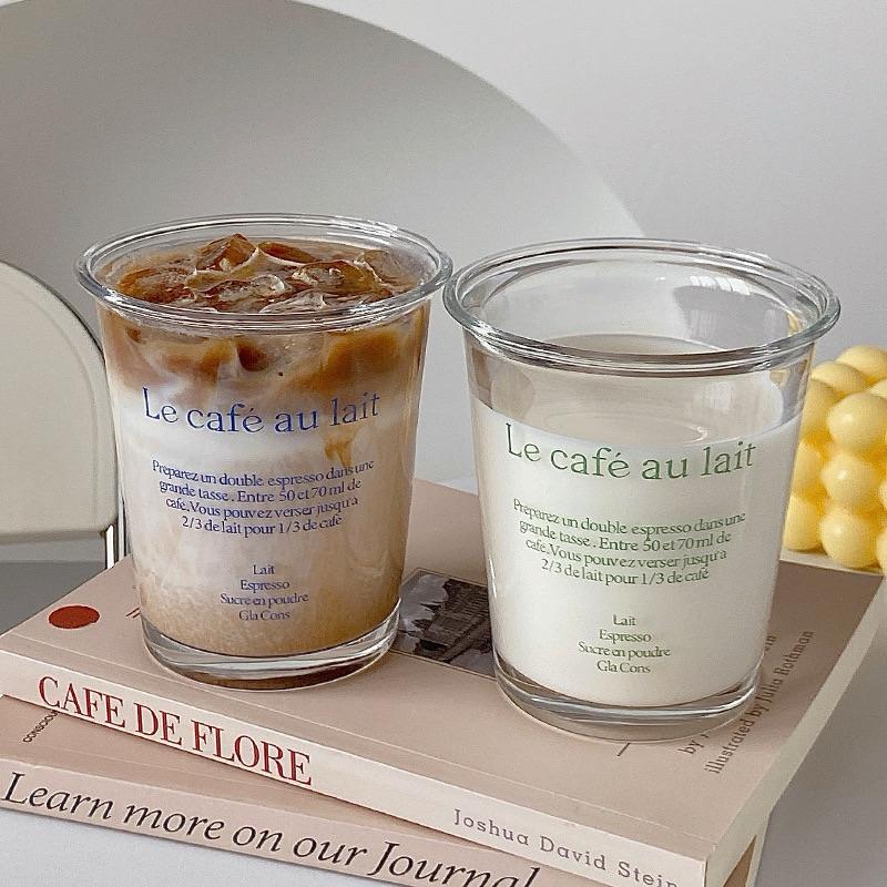 【台灣現貨🎁J&E比選物店】法文 拿鐵杯 咖啡店 玻璃杯 咖啡杯 飲料杯 杯子 水杯-細節圖2
