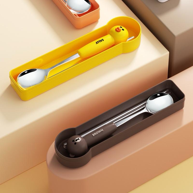 【台灣現貨🎁J&E比選物店】正版 LINE FRIENDS 餐具盒 304不鏽鋼 熊大 兔兔 莎莉 熊美-細節圖3