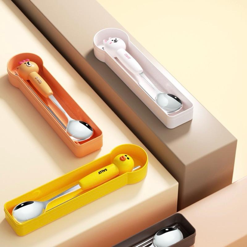 【台灣現貨🎁J&E比選物店】正版 LINE FRIENDS 餐具盒 304不鏽鋼 熊大 兔兔 莎莉 熊美-細節圖4